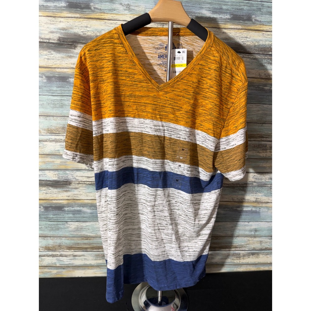 American Rag V-Neck Tee Medium Golden Mustard Striped New Without Tags